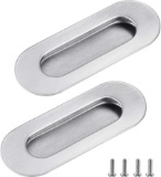 CODIRATO 2 PCS Recessed Handles, Oval Flush Recessed Sliding Hidden Handle with 4 Screws