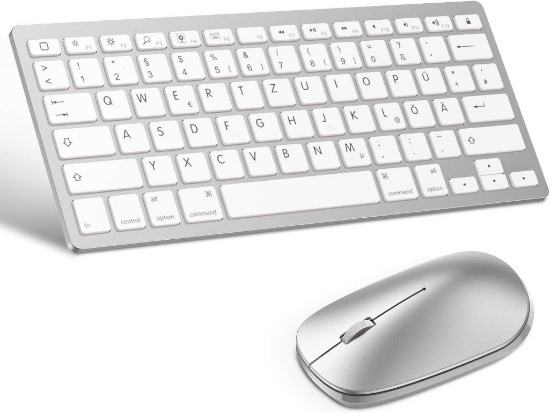 Omoton German Bluetooth Keyboard Mouse Set Silver