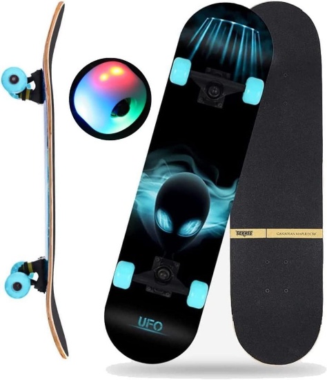 Skateboard for adults 80.6 x 20 cm, maple wood, for teenagers, double tricks, professional