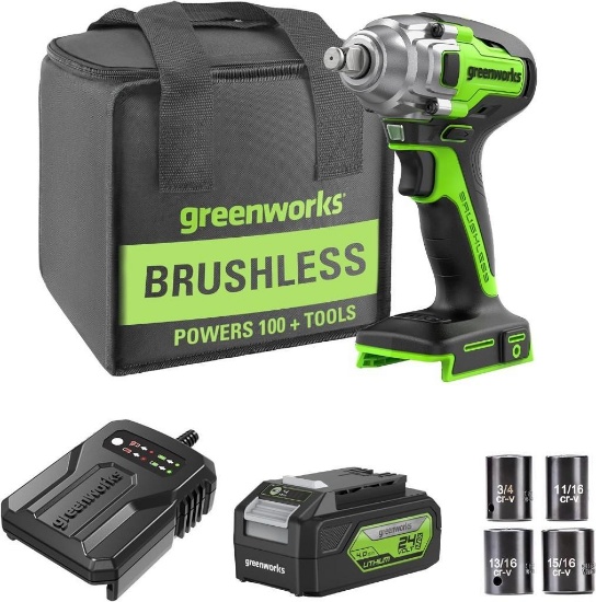 Greenworks 24 V Cordless Impact Wrench with 4Ah