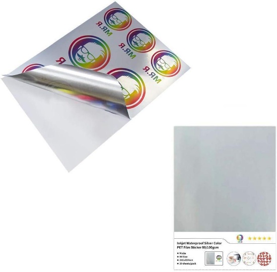 Mr.R Adhesive Inkjet Silver PET Film Sticker A4