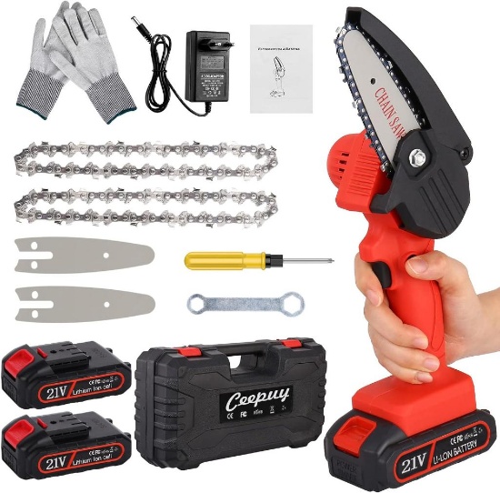 CEEPUY Mini Portable Chainsaw with Battery 4 Inch
