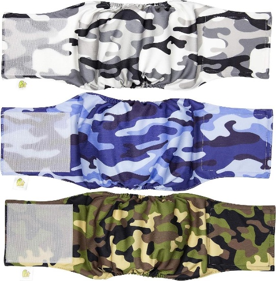 PET MAGASIN Male Dog Nappies - Pack of 3, Camo, S
