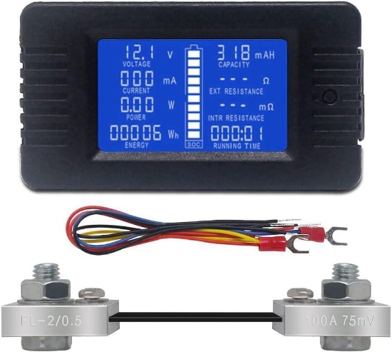 DC Battery Meter Voltmeter Ammeter Energy Monitor