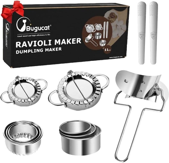 Bugucat Dough Press Set of 11, Silver Stainless