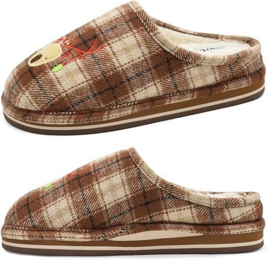 KuaiLu Womens Cozy Memory Foam Slippers, Ladies Plaid House Slippers, Size 5 US