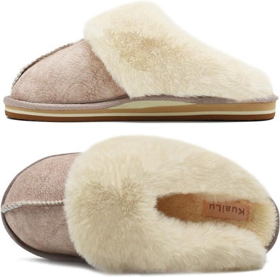 KuaiLu Womens Cozy Memory Foam Slippers, Ladies Plaid House Slippers, Size 37