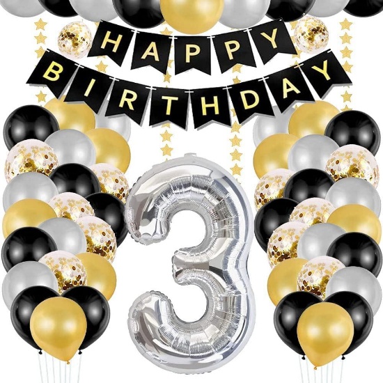 TOPHOPE Balloon 3rd Birthday Silver Happy Birthday Foil Balloon Numbers Birthday Decoration
