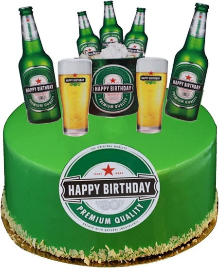 Happy Birthday Beer Cake Toppers, 6 Pieces