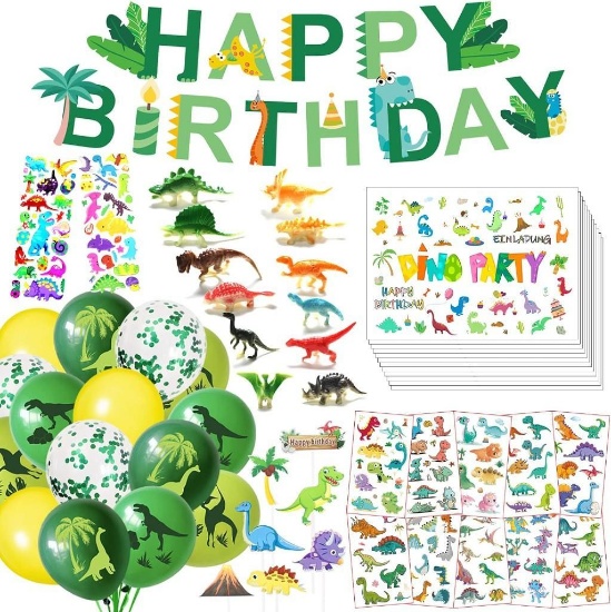BOYATONG Pack of 66 Dinosaur Party Accessories, Dinosaur Party Bags, Children's Birthday Set