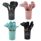Heat Resistant Non Stick 12-Piece Silicone Wooden Handle Kitchen Utensils Set, $38.99 (BRAND NEW)