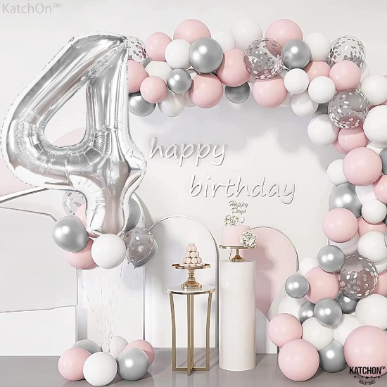 Tophope Ballon 4th Birthday Silver Happy Birthday