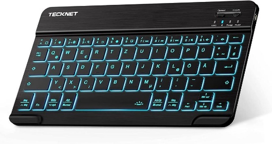 TECKNET Bluetooth Keyboard, Ultra Thin Illuminated QWERTZ Wireless Keyboard