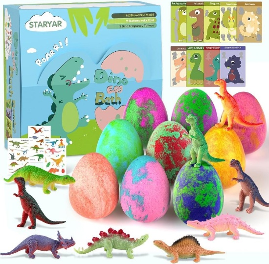 Bath Bombs for Kids with Surprise Toys Inside-9 Pack Organic Dinosaur Bath Bombs Set, $19.99 MSRP