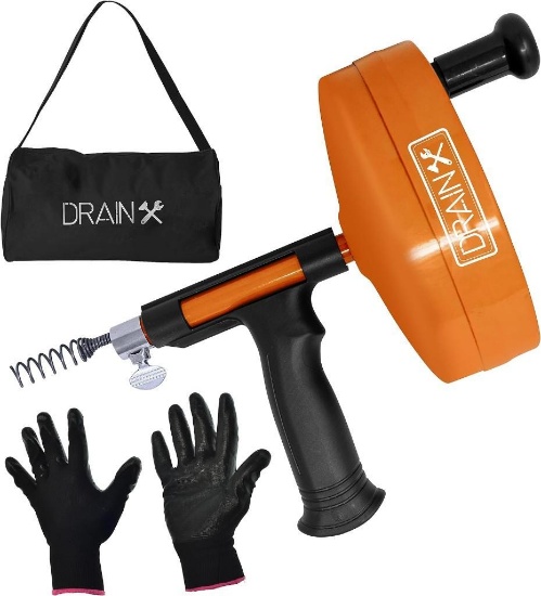 DrainX Drain Auger Pro | Heavy Duty Steel Drum Plumbing Snake, $42.99 MSRP