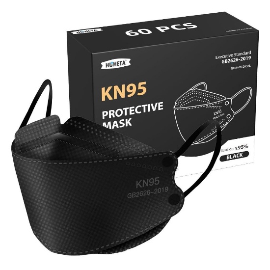 HUHETA 60 PCs KN95 Face Mask, Safety Mask for Daily Use (Black), $24.99 MSRP