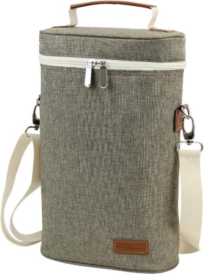 ZORMY 2 Bottle Insulated Wine Carrier Bag for Travel, Wine Carrier Tote Cooler Bag, $24.99 MSRP