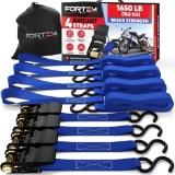 FORTEM Ratchet Straps, 1650lb Break Strength, 4 15ft Tie Down Strap Set, $34.99 MSRP