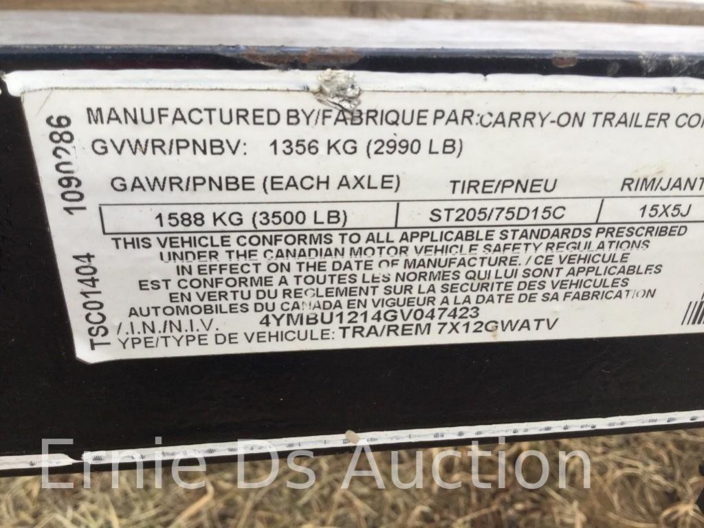 Carry on trailer vin location