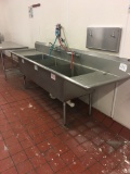 Stainless three bay sink with drainboards