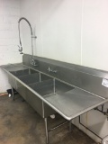Stainless three bay sink with drainboards