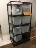 Shelf with plastic containers
