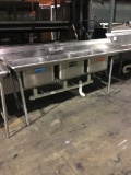 Three compartment stainless sink