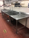 Stainless steel three bay sink, 12' long