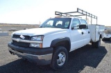 '04 CHEVY DUALLY 1 TON CREW CAB, W/ SERVICE BODY, W/ 221,764 MI,TRUCK RACK,