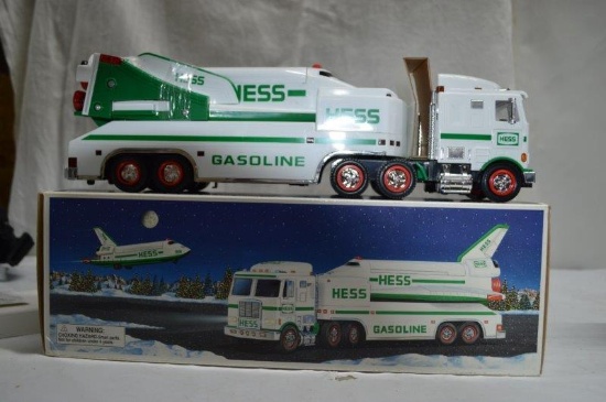 Hess truck w/ space shuttle and satellite, lights and sounds, (shuttle has opening doors, retractabl
