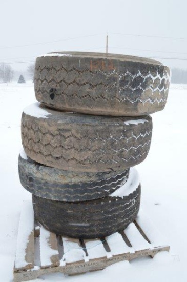 4- truck tires w/ old style hollow rims