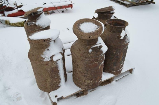 5 antique milk cans