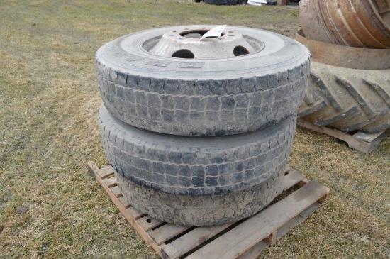 3- 11R22.5 Truck tires w/ rims
