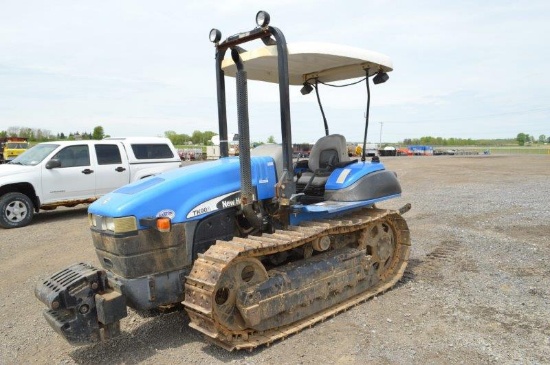 NH TK90A crawler tractor w/ 3,535 hrs, 12" tracks, open station w/ canopy, 3pt, 6 front weights