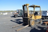 Hyster 50 5000 lb forklift, 7,744 hrs, 2 stage, side shift, propane fuel, 700X15 rough terrain rubbe