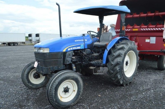 NH 75 Workmaster w/ 323 hrs, 8 speed, 2wd, 1 remote, 540 PTO, 16.9/1430 rear rubber, canopy