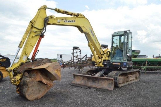 Yanmar SV100 mini excavator w/ 4,619 hrs, hyd quick att, hyd thumb, rubber tracks, front levelling b