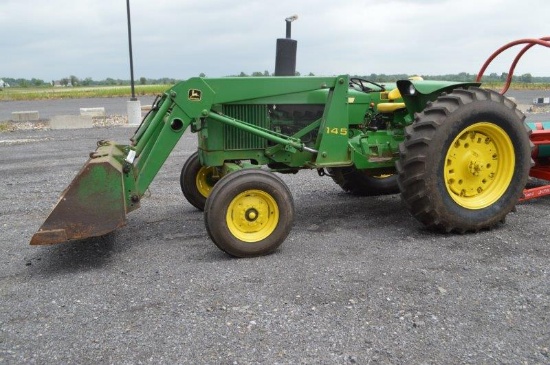 JD 2440B tractor w/ 145 loader w/ 72" material bucket, 4,096 hrs, open station, hi/lo 15 speed sync