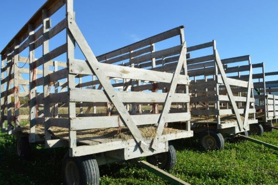 Wooden hay wagon on JD running gear