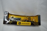 JD truck w/ trailer & loader backhoe, die-cast metal, 1/64 scale, new in box