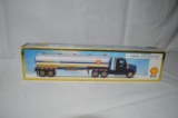 Shell semi truck w/ tanker trailer, working lights & sounds, chrome features, serialized, high quali