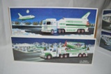 Hess Toy truck & space shuttle w/ satellite, & Hess toy truck & airplane, new in box (2pc)