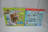 Floor puzzle 24 piece jungle puzzle & Airplane 100 piece puzzle, new in box (2pc)