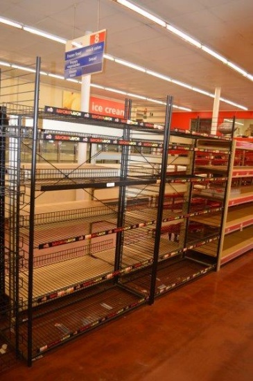 8' 6 shelf Frito Lay shelving (2 sections)