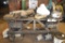 Work bench w/ misc supplies- Makita miter saw, mufflers, vise