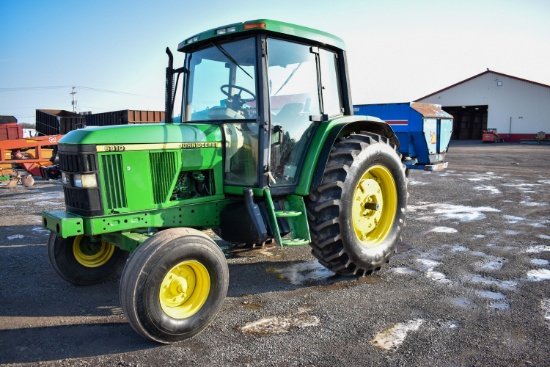 JD 6410 w/ 8,989hrs, 2wd, 16spd, power quad, cab w/ air/heat, 2 remotes, 540pto, 3pt, 18.4-34 rear r