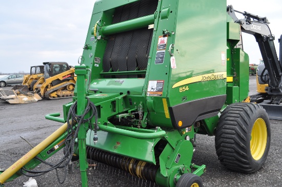 JD 854 Silage Special round baler, w/ crop cutter, cover edge, net wrap, auto chain lube, 500-45-22.