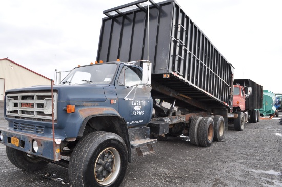 '84 GMC C7600 dump truck w/ All star USA 20' silage box w/ hyd tail gate and coal chute, 67,059 mile