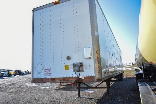 '00 Wabash 53'x102" Dry Van Alum Plate Storage Trailer, alum roof, tandem axle, swing doors