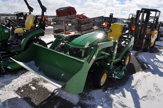 '16 JD 1025R w/H120 loader, 153hrs, 4wd,hydro, 54D auto connect deck, 3pt, 3pt, (selling w/3pt weigh